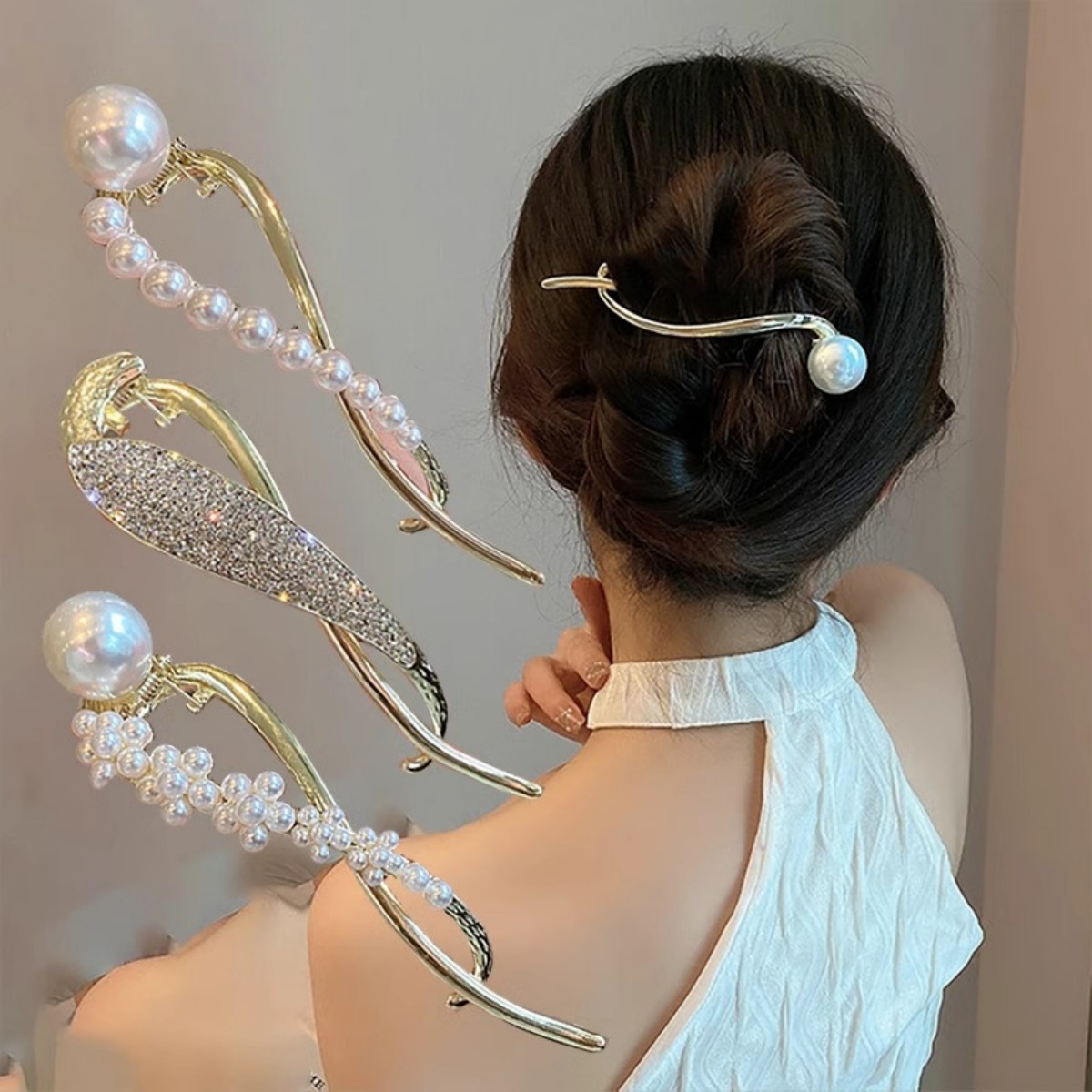 Korean Women Lifestyle - Elegante glitter pérola grampo de cabelo