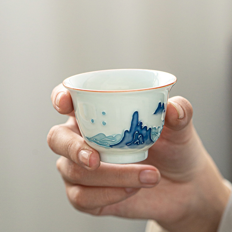 Pintados à mão Kung Fu Tea Cup - Celadon Ceramic Cup avaliação e preço